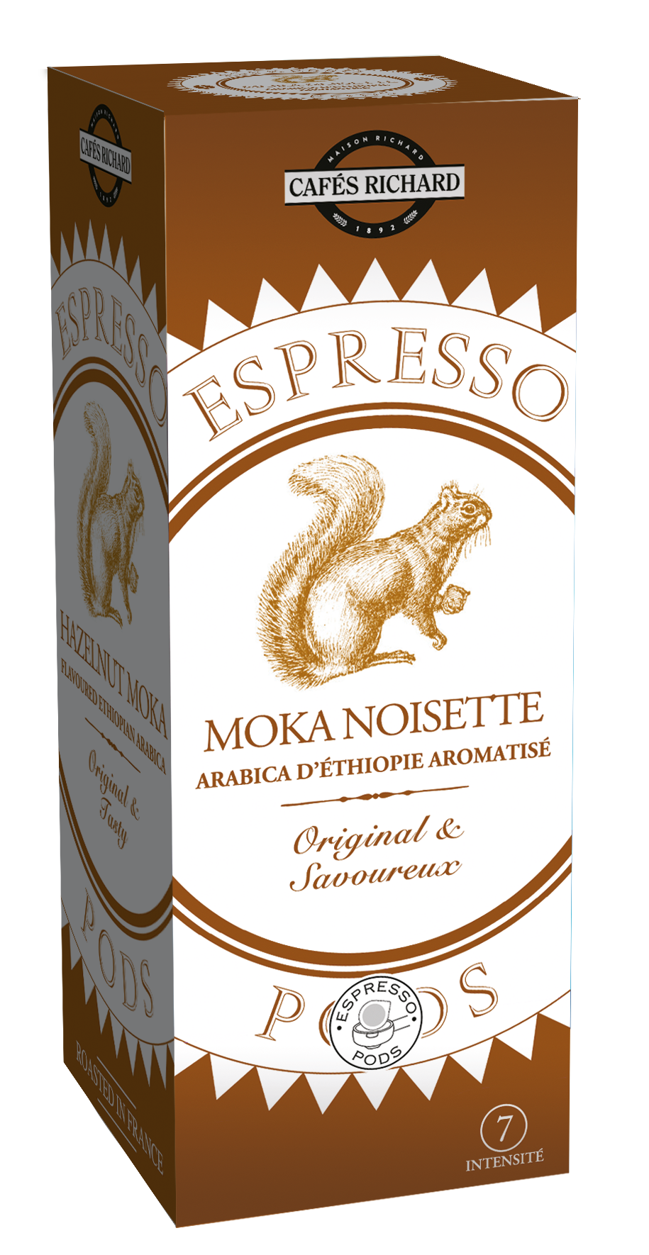 Moka Hazelnut Espresso Pods - French Coffee by Cafés Richard - ESE