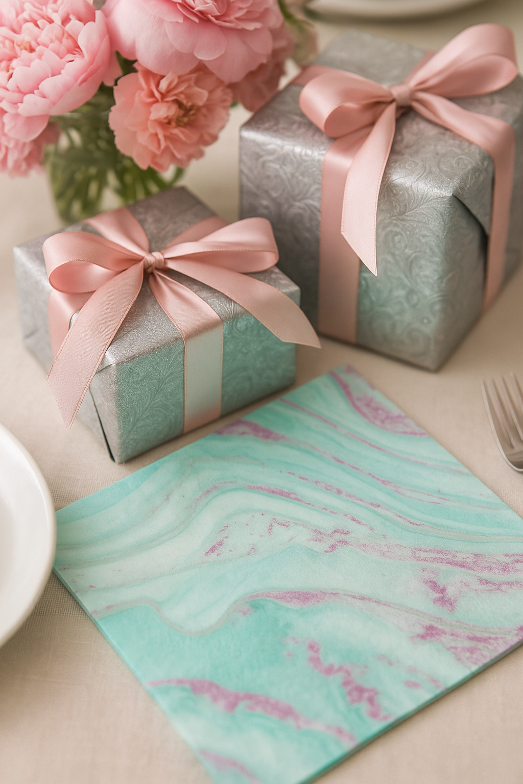 White and Silver Luncheon Napkins