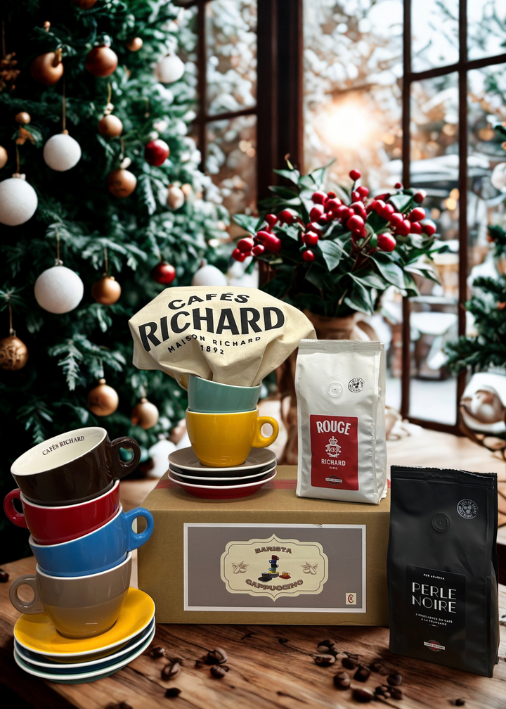 Gift Set:  Cappuccino Cups, Tote Bag, Perle Noire &amp; Rouge Richard