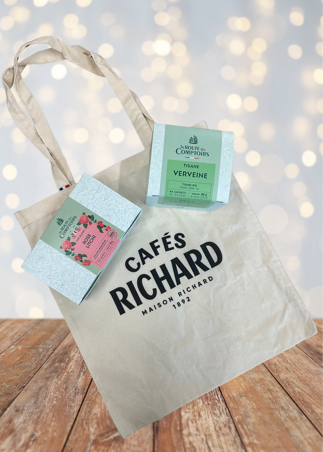 Gift Set: Verbena Herbal Tea, Rose Lychee White Tea &amp; Tote Bag