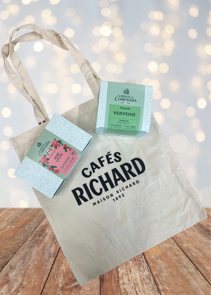 Gift Set: Verbena Herbal Tea, Rose Lychee White Tea &amp; Tote Bag