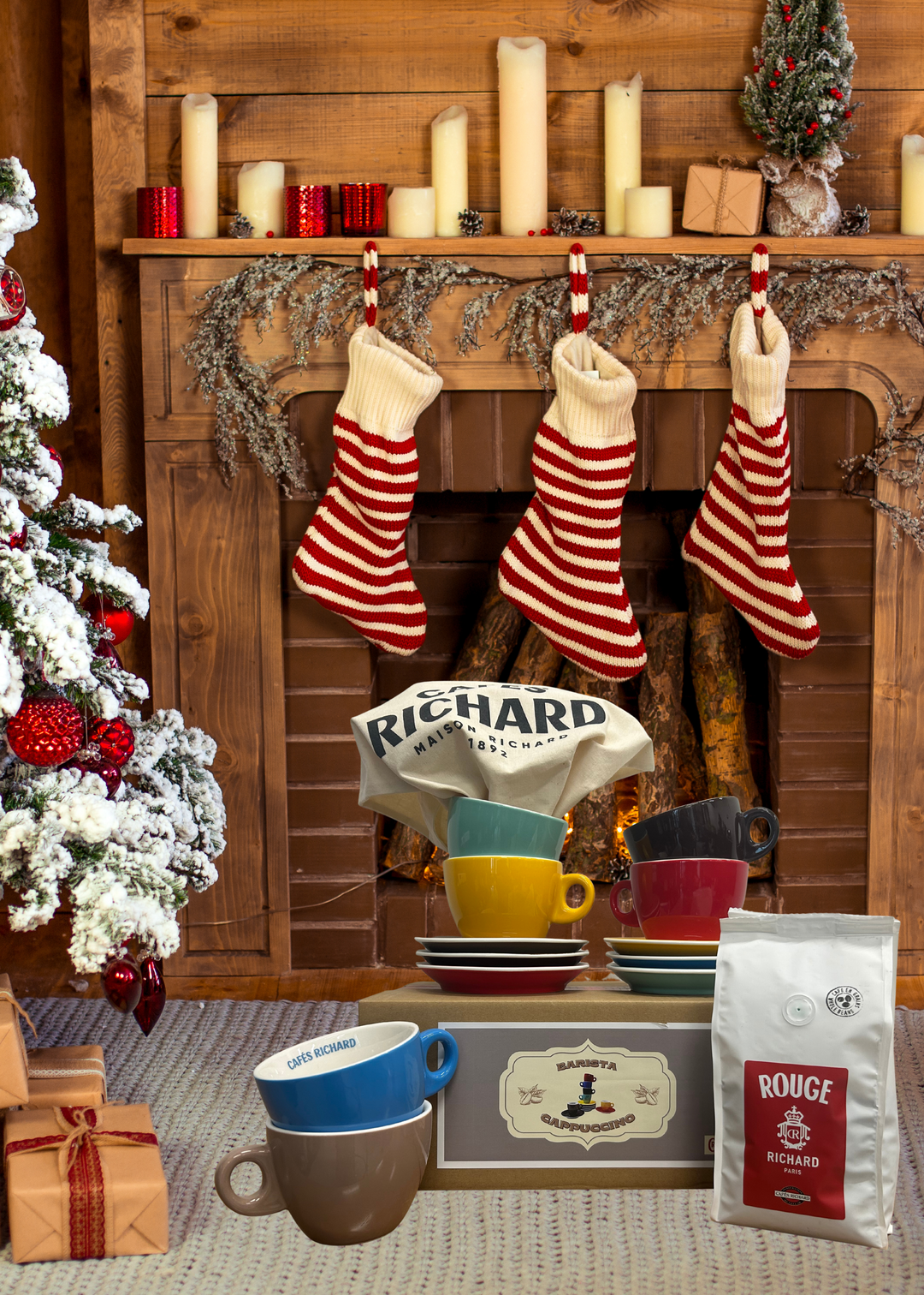 Gift Set:  Cappuccino Cups, Tote Bag &amp; Rouge Richard