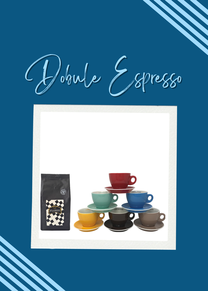 Double Espresso Cups (Set of 6) + Florio Whole Bean 8.8 ounce bag