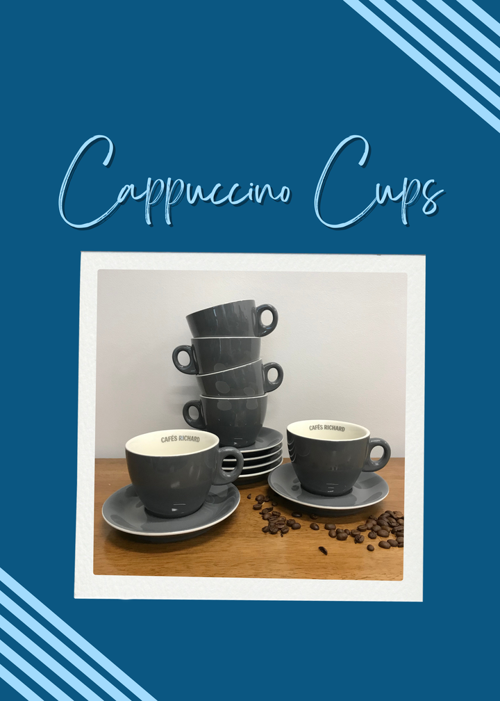 Grey Cappuccino Cups with Saucers (Set of 6)