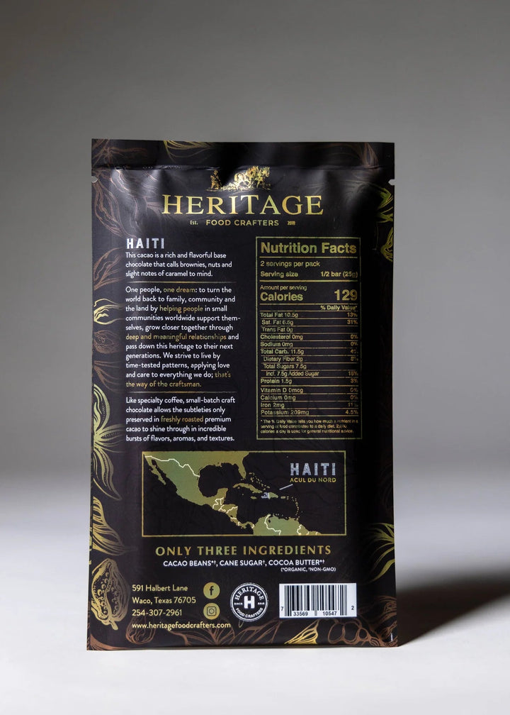 Heritage Food Crafters:  International Award Winning Haiti Dark Chocolate Bar 50g