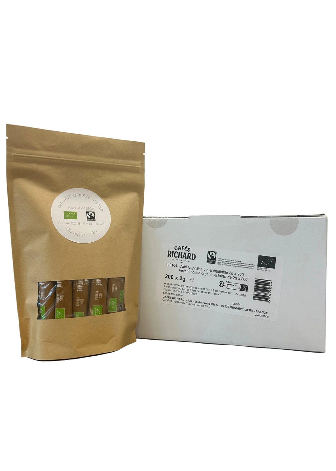 Cafes Richard Instant Coffee, Organic + Fair Trade, 200 packets (NEW packaging)