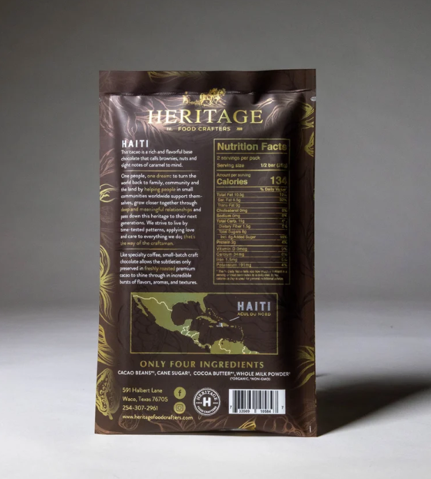 Heritage Food Crafters:  Haiti Milk Chocolate Bar 50g