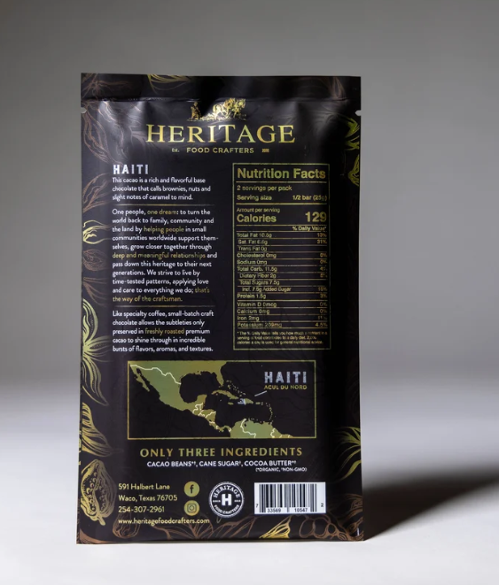 Heritage Food Crafters:  Haiti Dark Chocolate Bar 50g