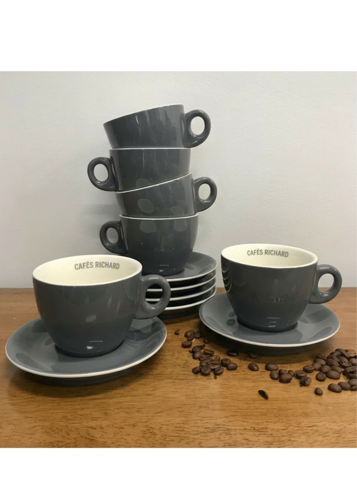 Grey Cappuccino Cups with Saucers (Set of 6)