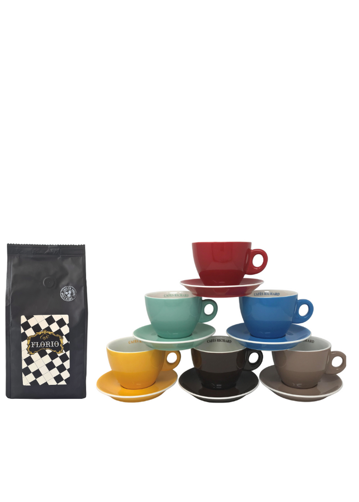 Double Espresso Cups (Set of 6) + Florio Whole Bean 8.8 ounce bag