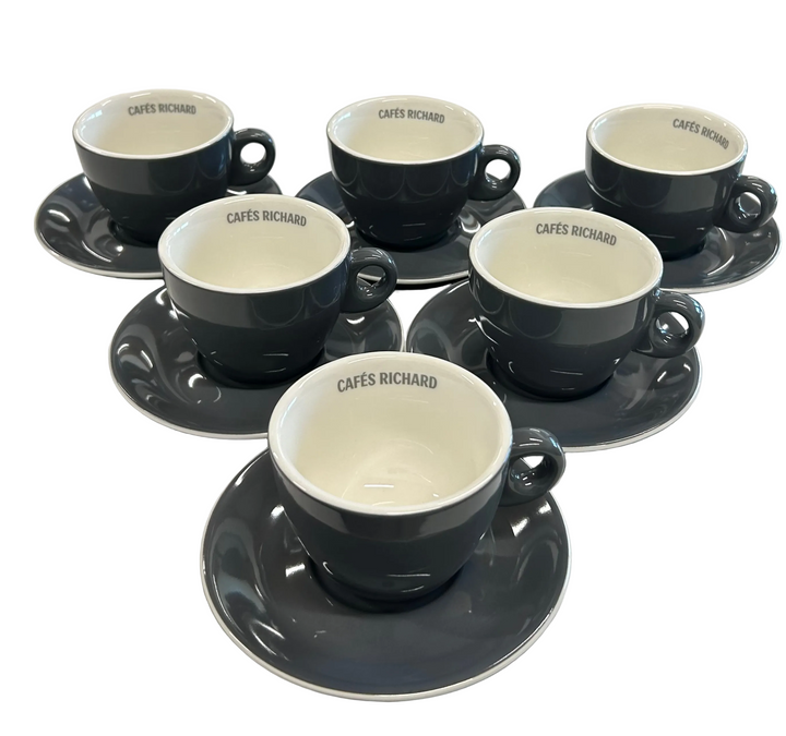 Grey Cappuccino Cups with Saucers (Set of 6)