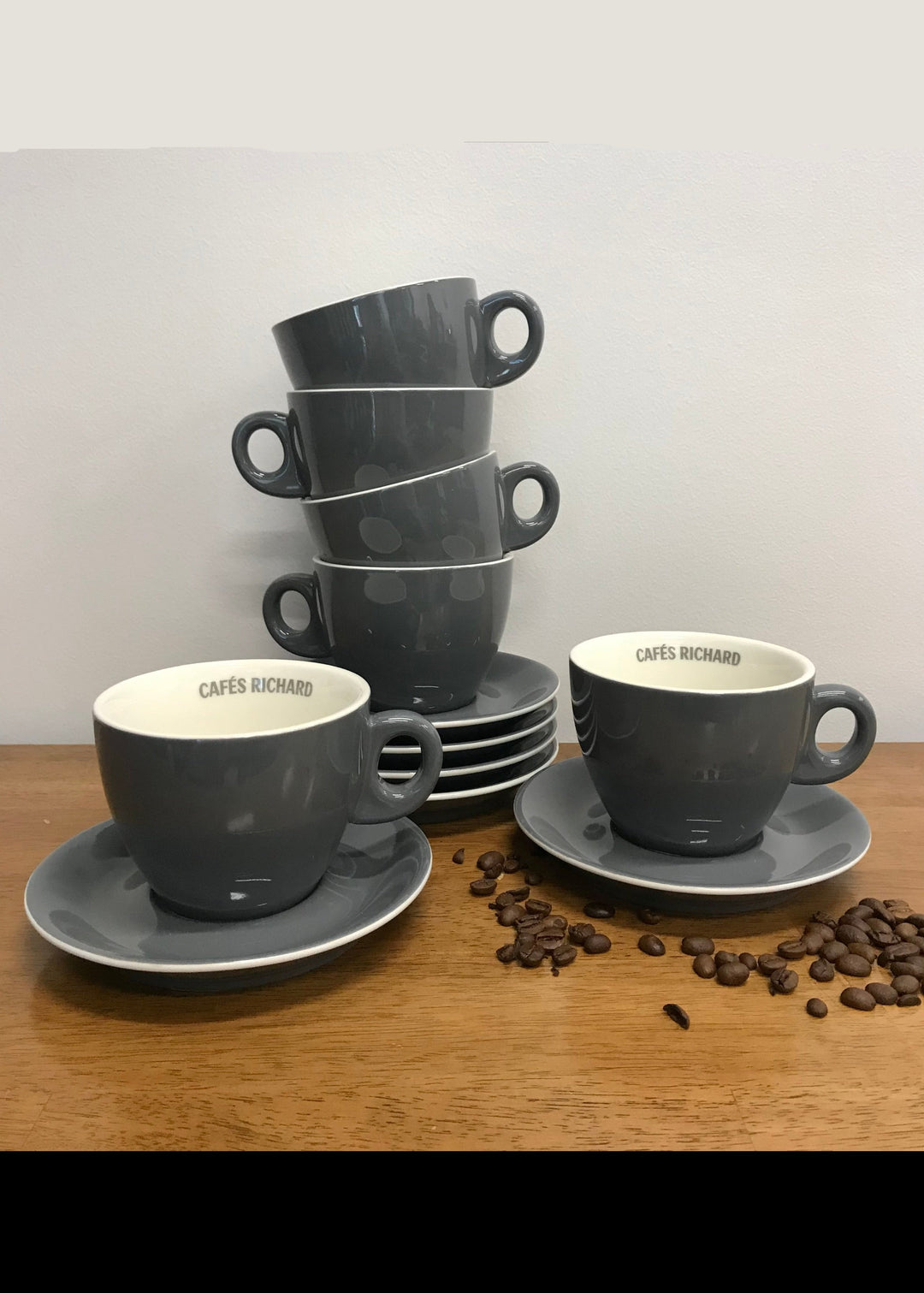 Grey Cappuccino Cups with Saucers (Set of 6)