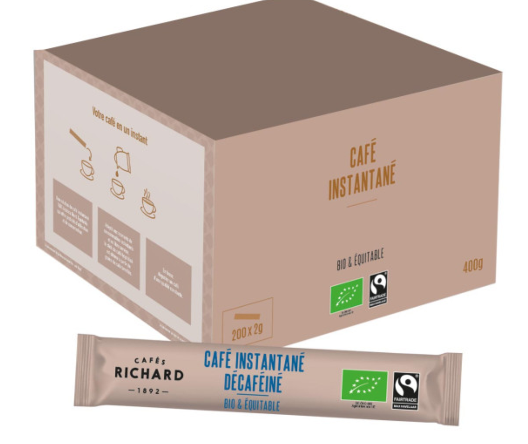 Cafes Richard DECAF Instant Coffee, Organic + Fair Trade, 200 packets