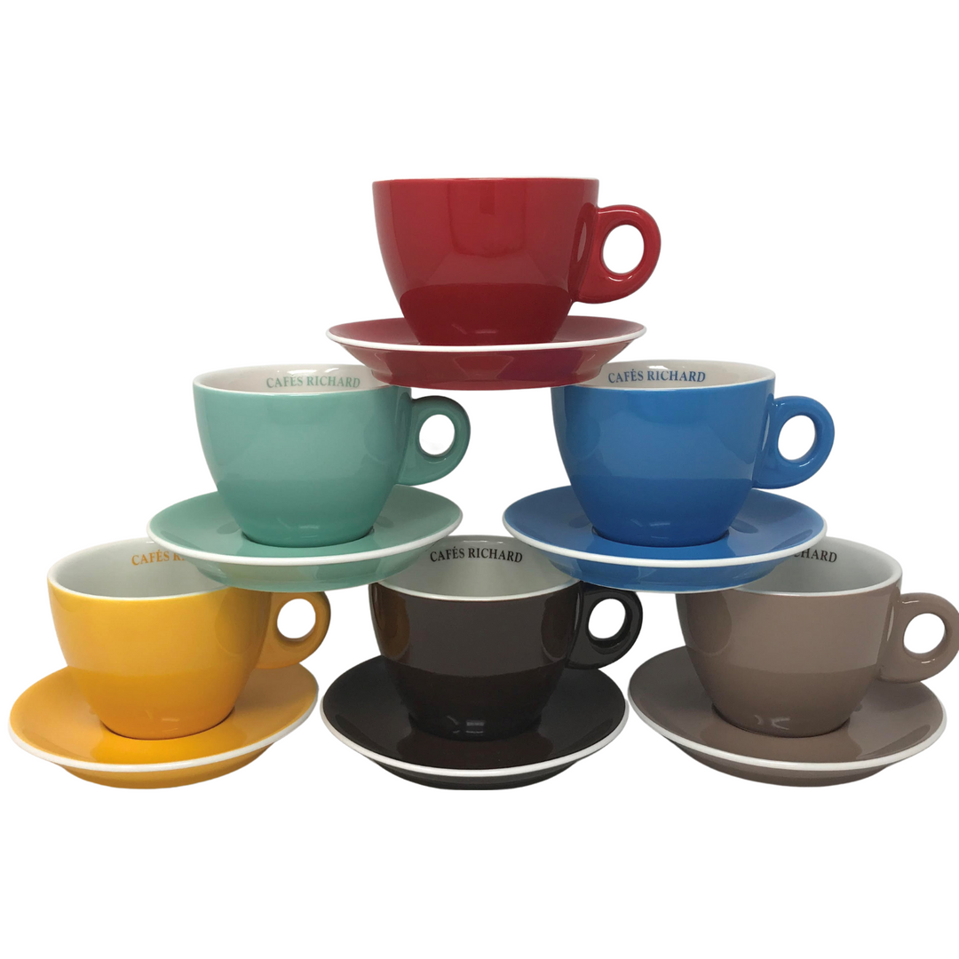 Cafes Richard Barista Cups, Set of 6 (1 cup & saucer of each color)