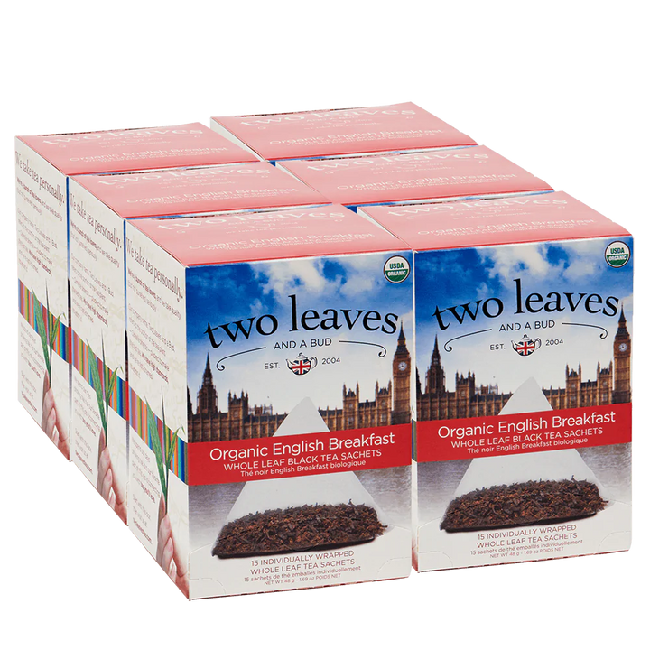 Two Leaves and A Bud Organic English Breakfast -  6 boxes (90 sachets)