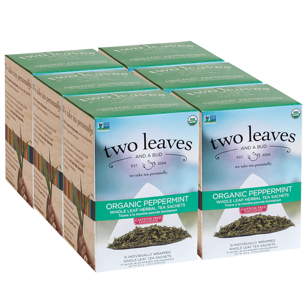 Two Leaves and A Bud Organic Herbal Peppermint - 6 boxes (90 sachets)