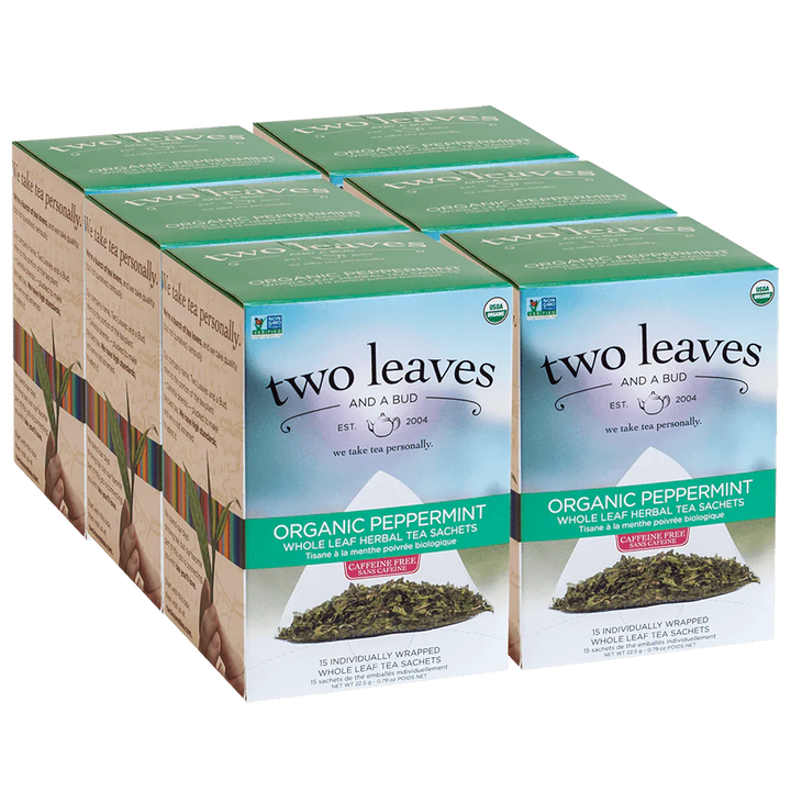 Two Leaves and A Bud Organic Herbal Peppermint - 6 boxes (90 sachets)