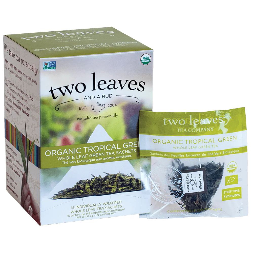 Two Leaves and a Bud Organic Tropical Green - 6 boxes (90 sachets)