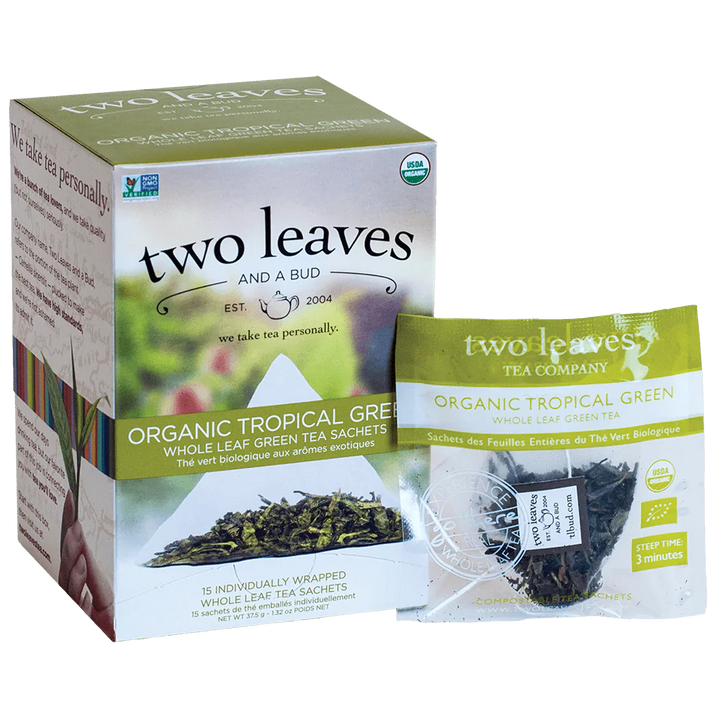 Two Leaves and a Bud Organic Tropical Green - 6 boxes (90 sachets)