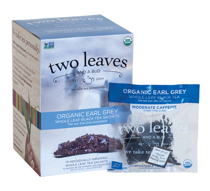 Two Leaves & A Bud Organic Earl Grey Tea - 6 boxes (90 sachets)