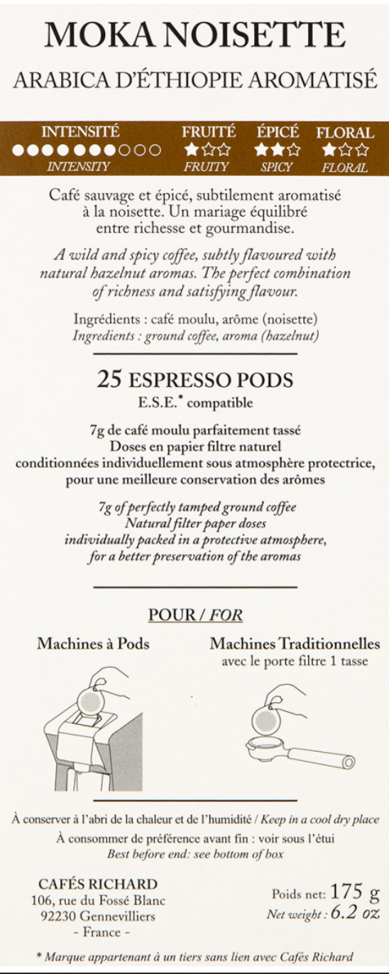 Moka Noisette Hazelnut Pods (25 ESE Pods)
