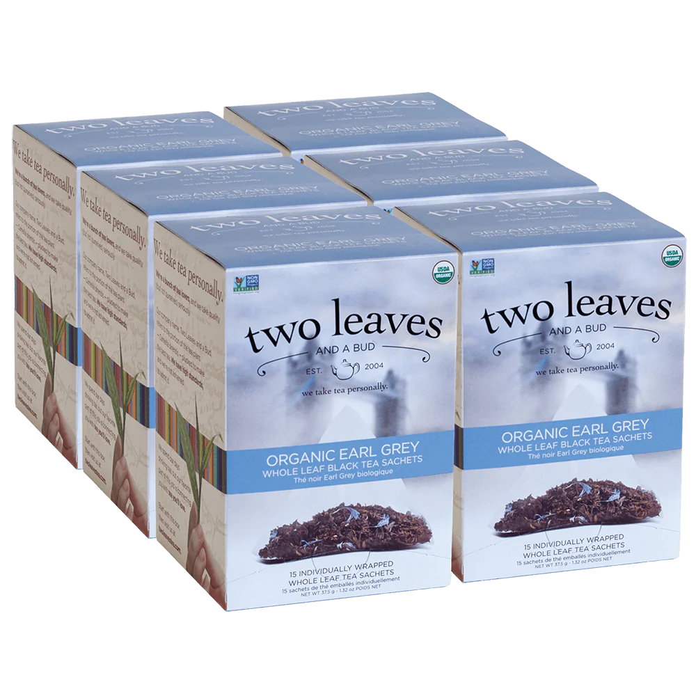 Two Leaves & A Bud Organic Earl Grey Tea - 6 boxes (90 sachets)